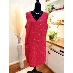 Next Pink Heart Print Linen Blend Sleeveless Shift Dress UK 14 US 10